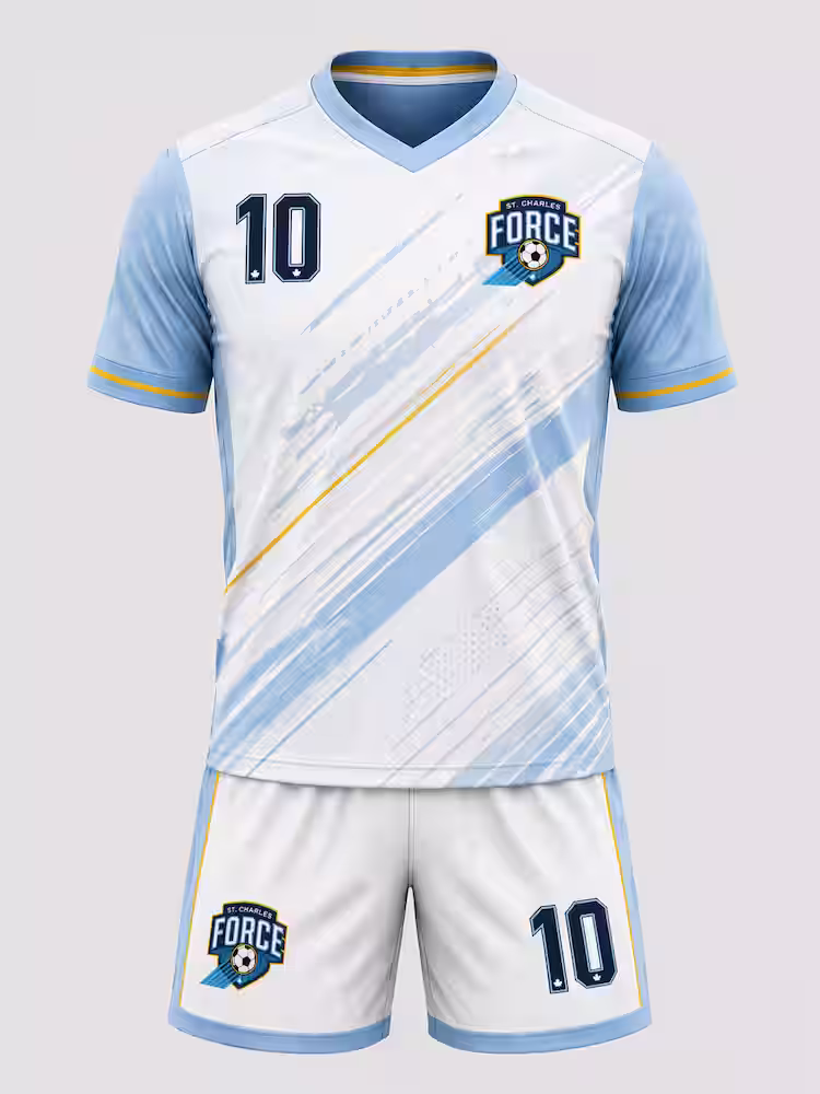 St. Charles Force custom home and away soccer kits by Evergreen Merch